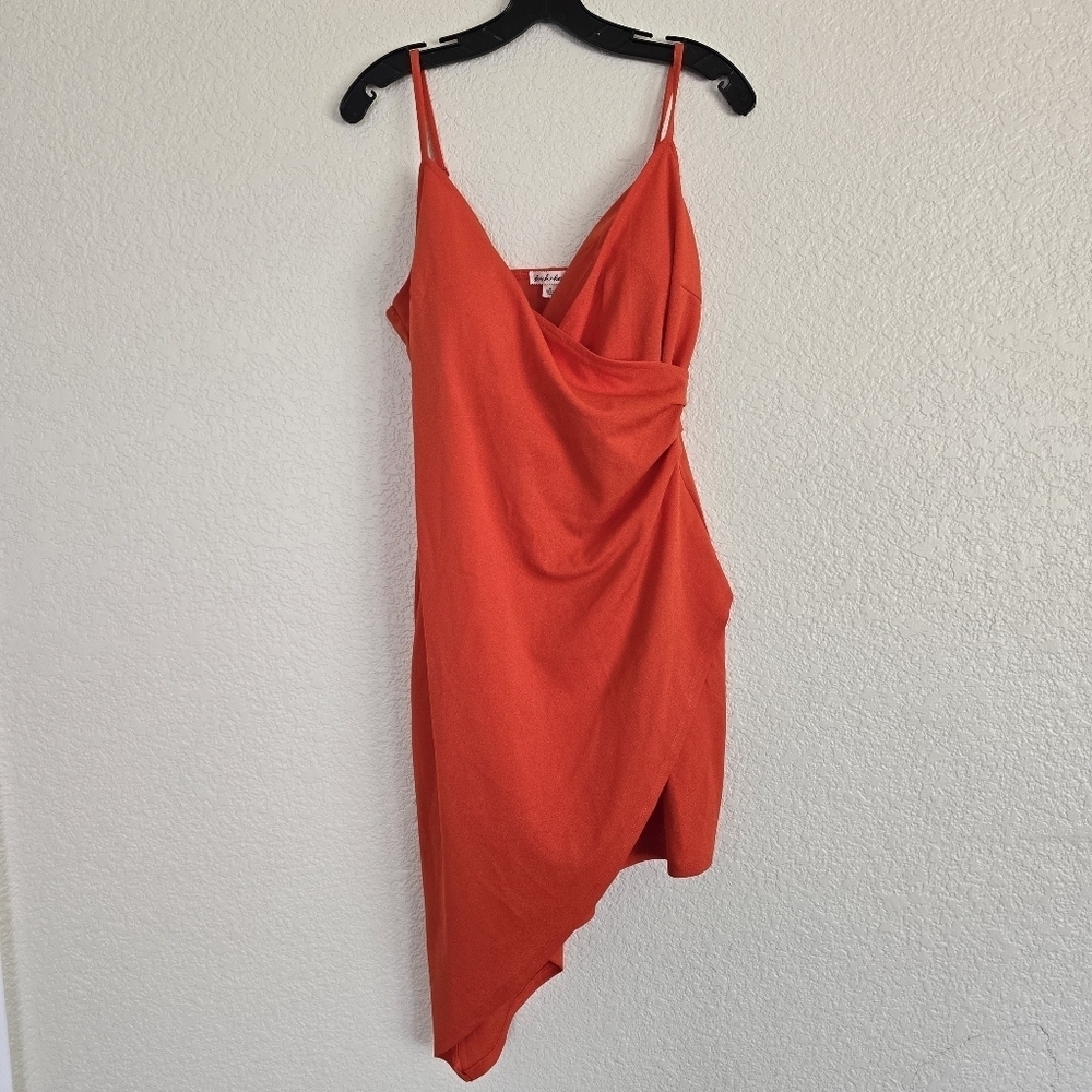 Derek Heart NWT Faux Wrap Orange Asymetrical Midi Dress XL - Picture 2 of 7